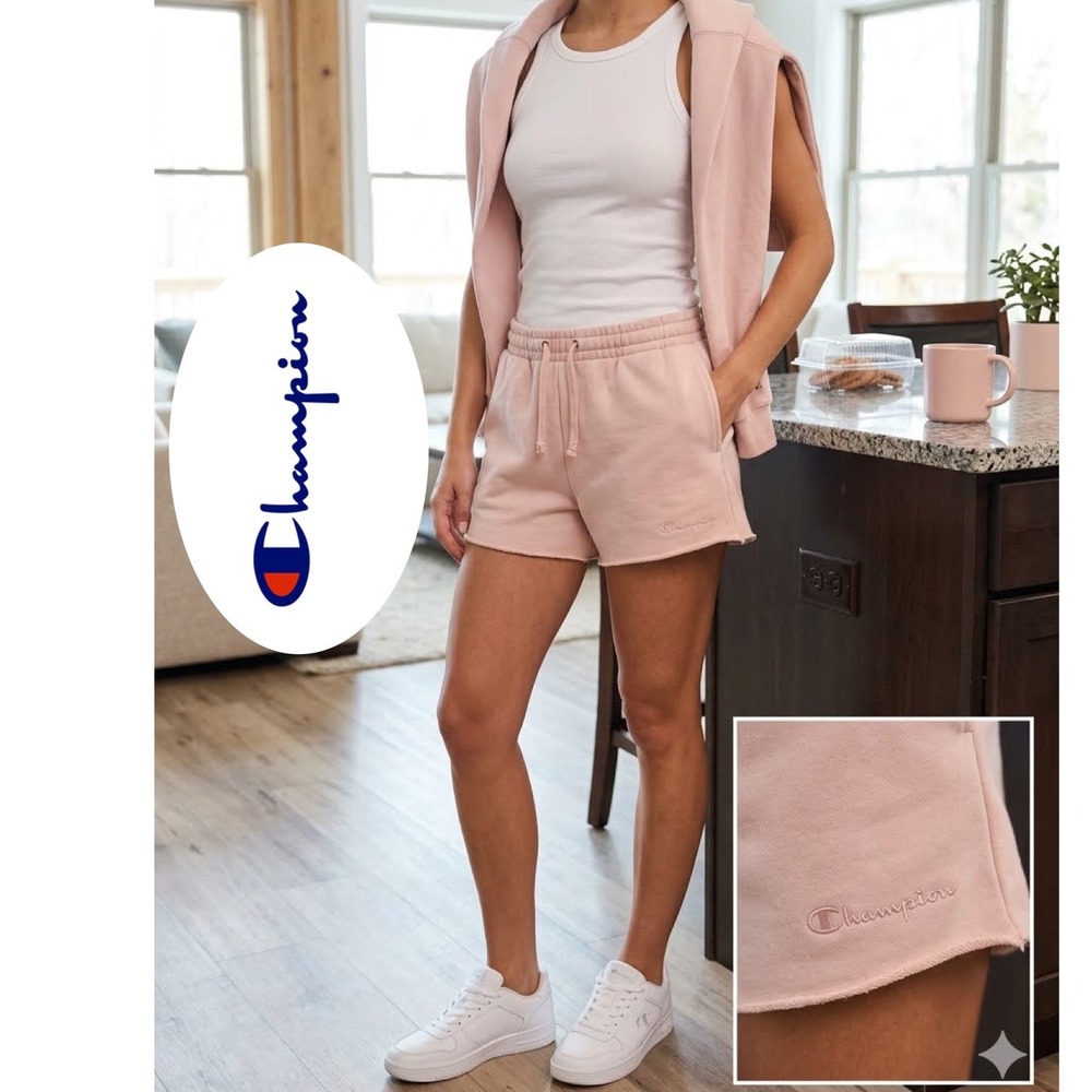 Champion Reverse Weave Pink Sweat Shorts Raw Hem Womens Sz S Athletic Loungewear